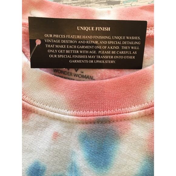 Medium Wonder Woman Pink Blue Tie Dye "Girls Rule" Sweatshirt New Pullover Crew - Picture 5 of 8